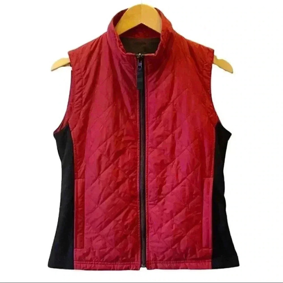 Eddie Bauer Quilted Vest Jacket Coat Red Black Sleeveless Outdoor Hiking XS - Picture 1 of 16